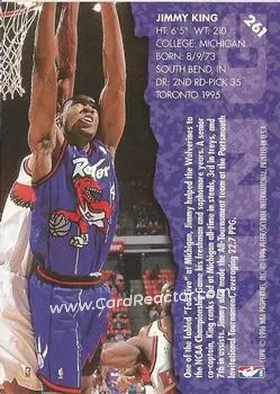 1995-96 Fleer #261 - Jimmy King - Toronto Raptors - Back 1995-96 Fleer #261 - Jimmy King - Toronto Raptors - Back