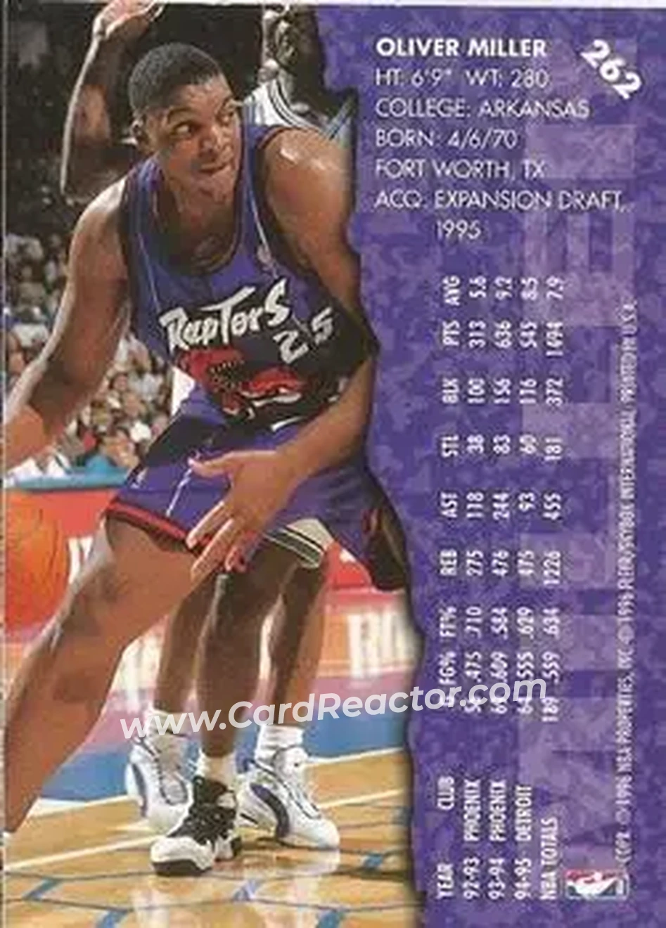 1995-96 Fleer #262 - Oliver Miller - Toronto Raptors - Back