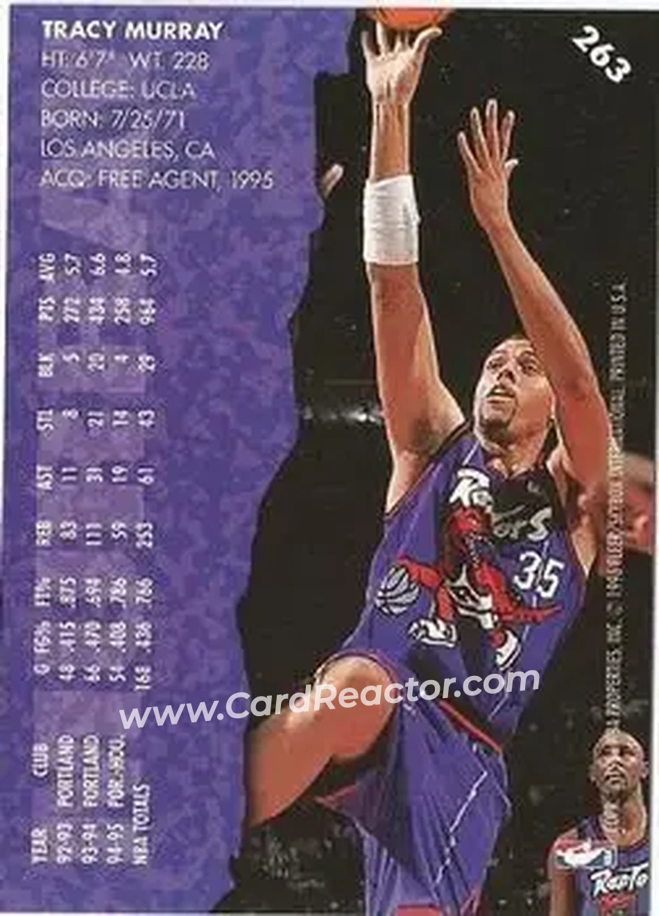 1995-96 Fleer #263 - Tracy Murray - Toronto Raptors - Back