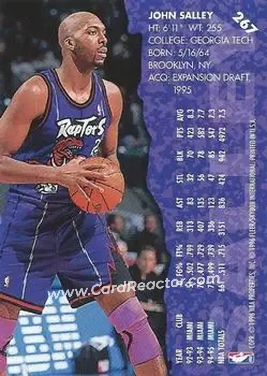 1995-96 Fleer #267 - John Salley - Toronto Raptors - Back