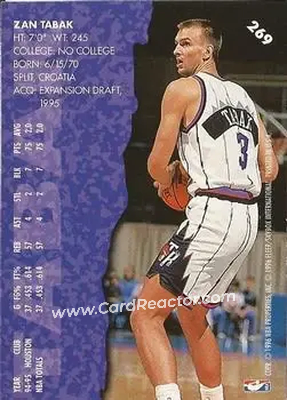 1995-96 Fleer #269 - Žan Tabak - Toronto Raptors - Back