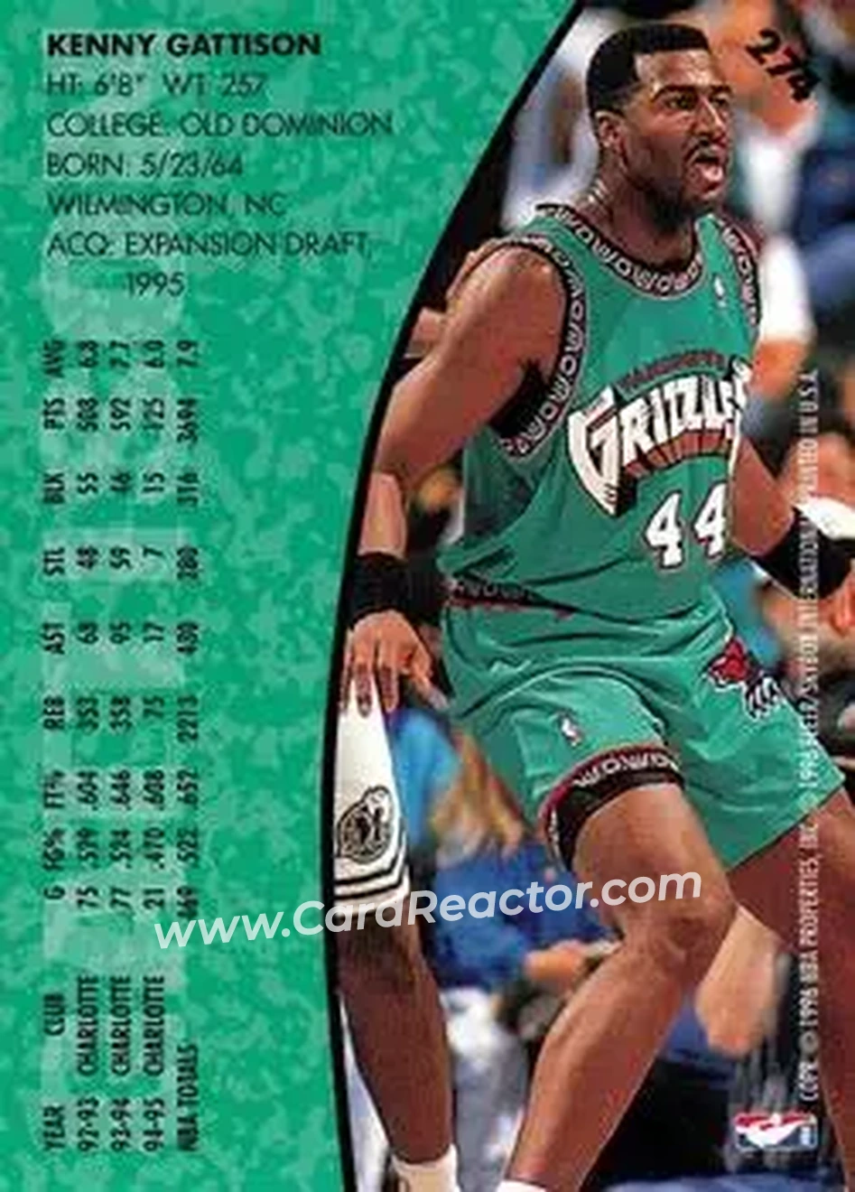 1995-96 Fleer #274 - Kenny Gattison - Vancouver Grizzlies - Back