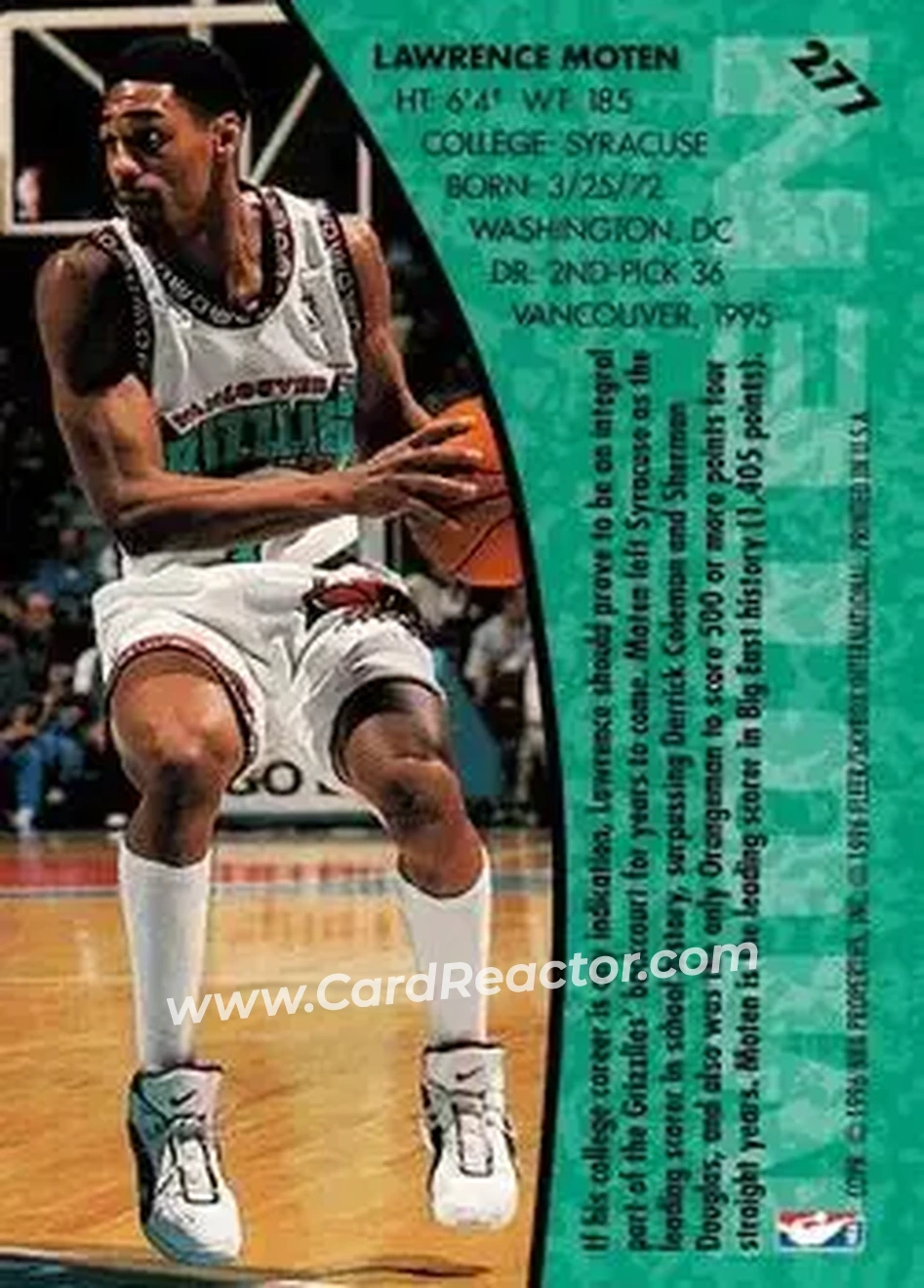1995-96 Fleer #277 - Lawrence Moten - Vancouver Grizzlies - Back