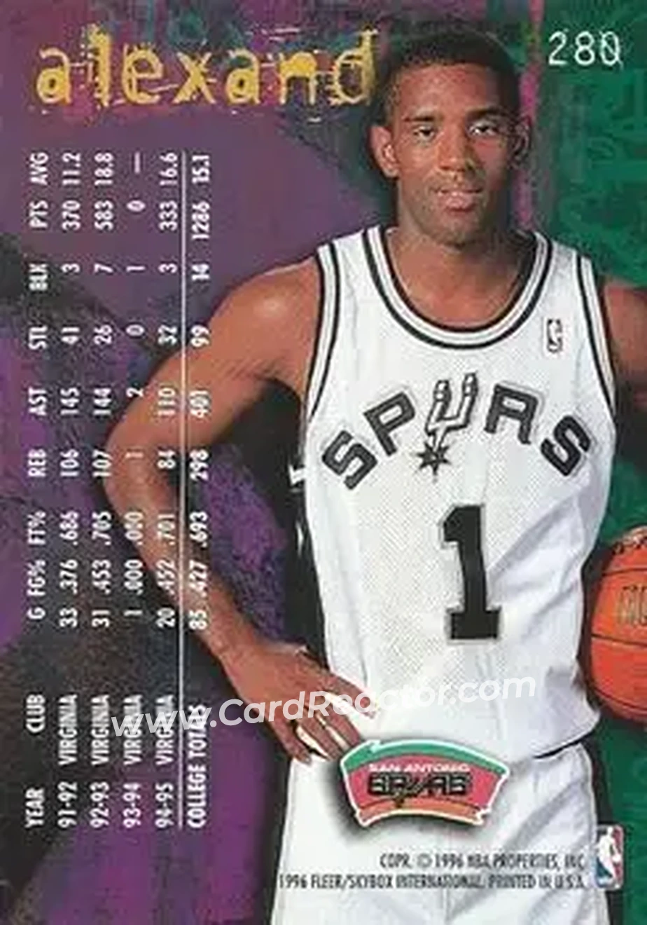 1995-96 Fleer #280 - Cory Alexander - San Antonio Spurs - Back