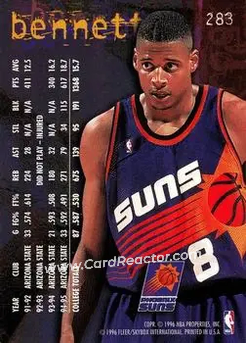 1995-96 Fleer #283 - Mario Bennett - Phoenix Suns - Back