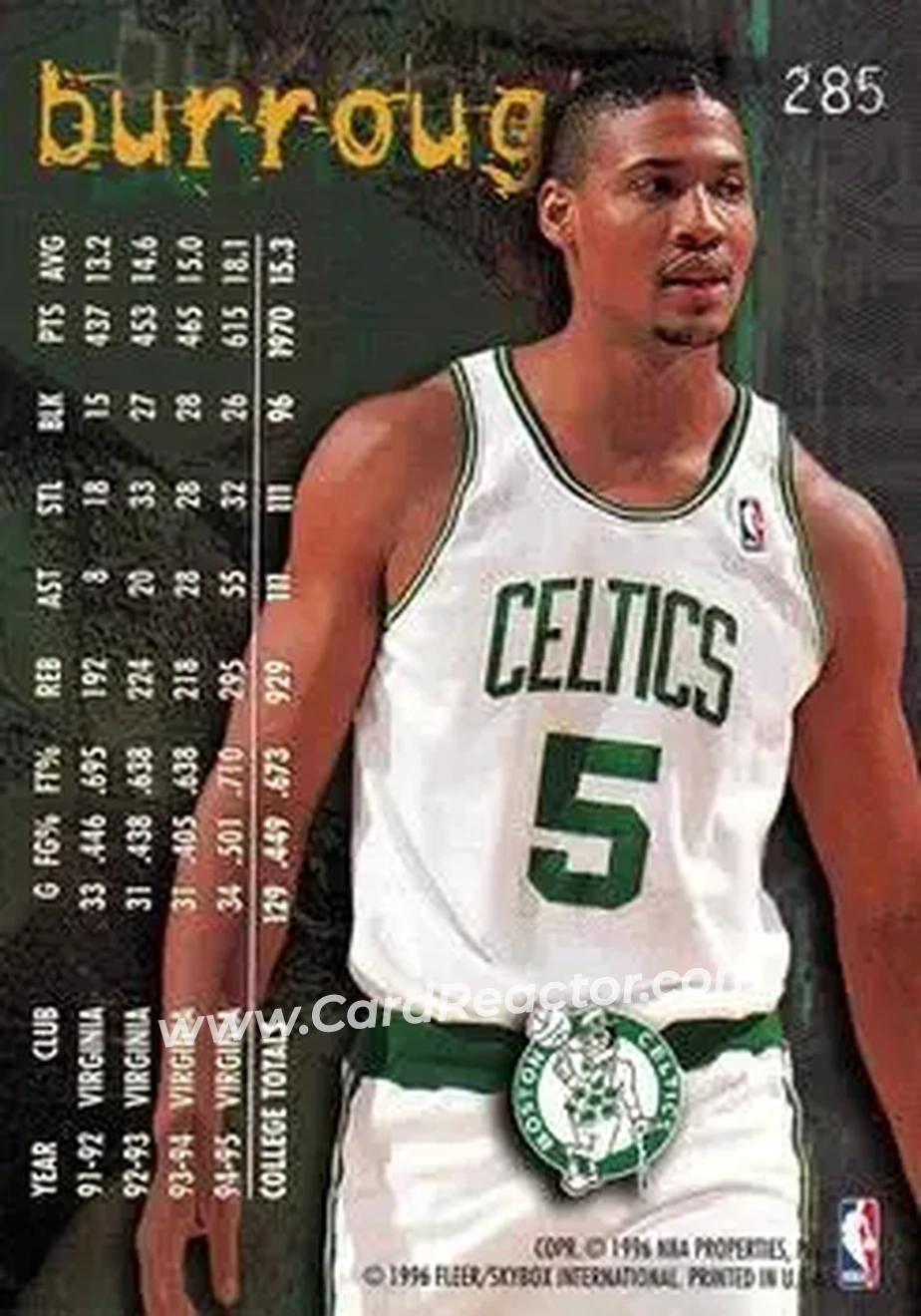 1995-96 Fleer #285 - Junior Burrough - Boston Celtics - Back 1995-96 Fleer #285 - Junior Burrough - Boston Celtics - Back
