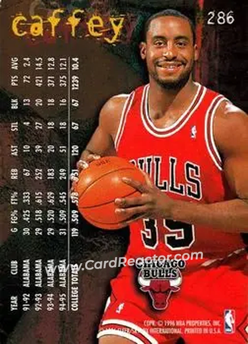 1995-96 Fleer #286 - Jason Caffey - Chicago Bulls - Back