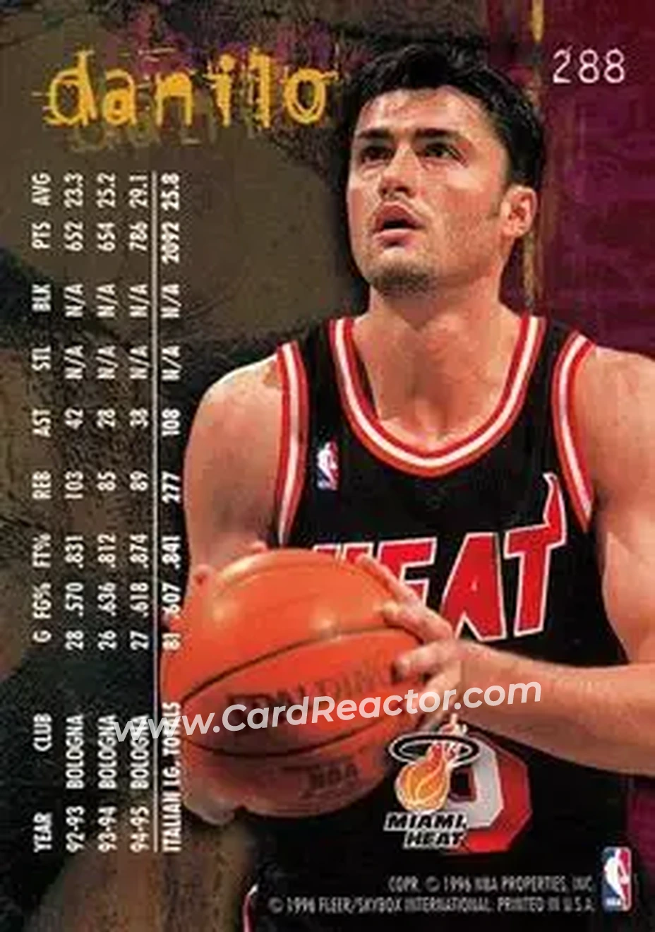 1995-96 Fleer #288 - Sasha Danilović - Miami Heat - Back