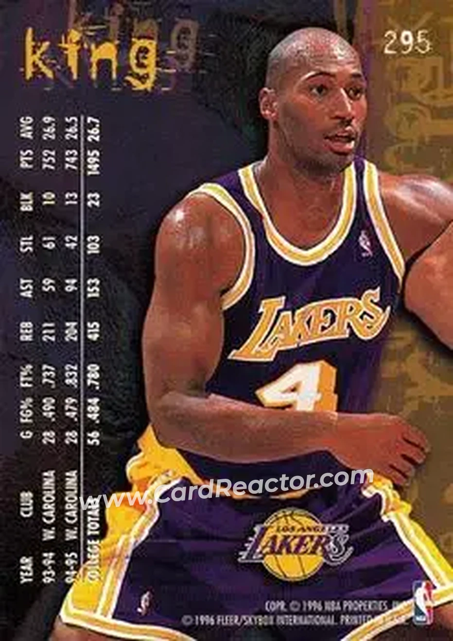 1995-96 Fleer #295 - Frankie King - Los Angeles Lakers - Back