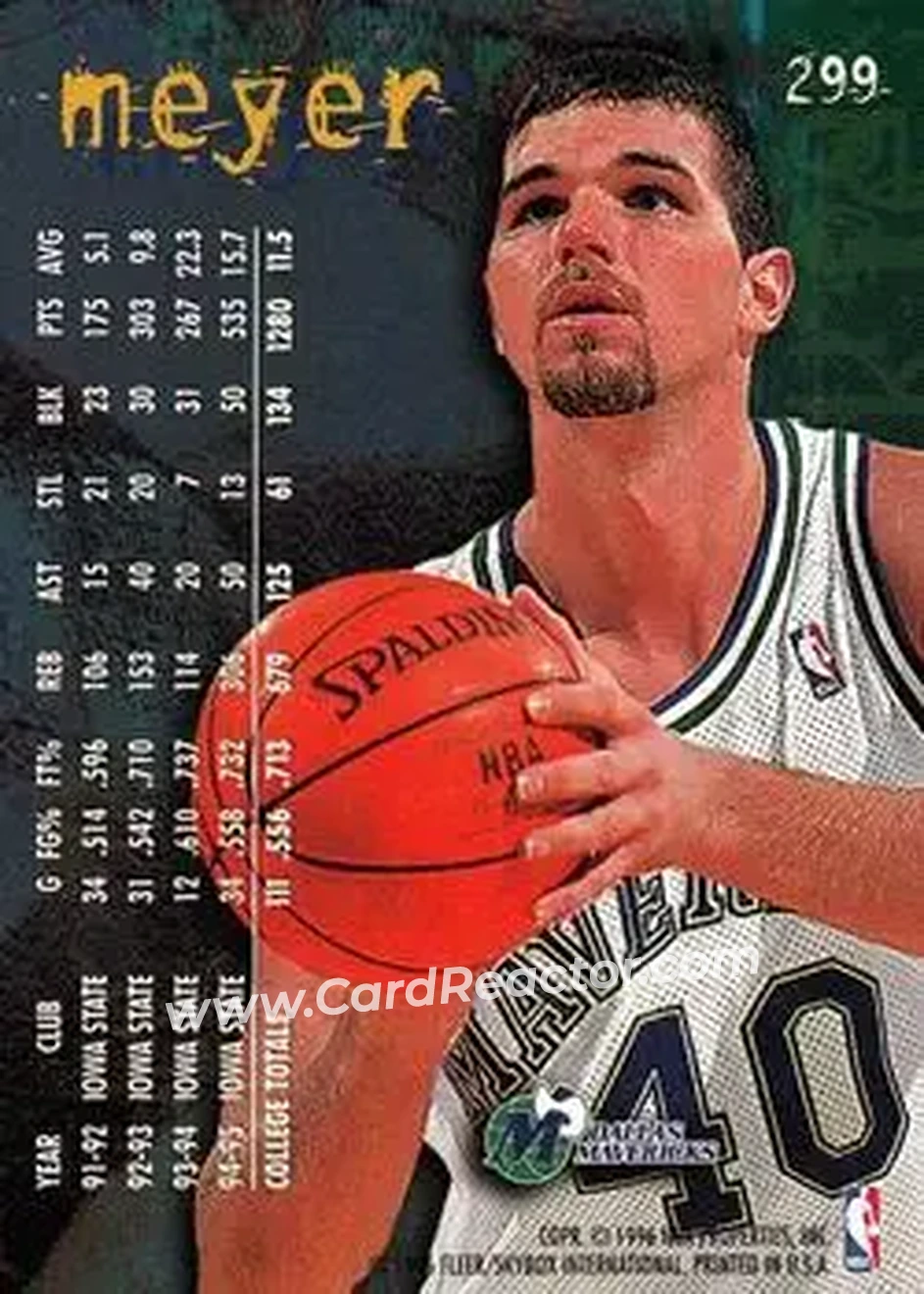 1995-96 Fleer #299 - Loren Meyer - Dallas Mavericks - Back