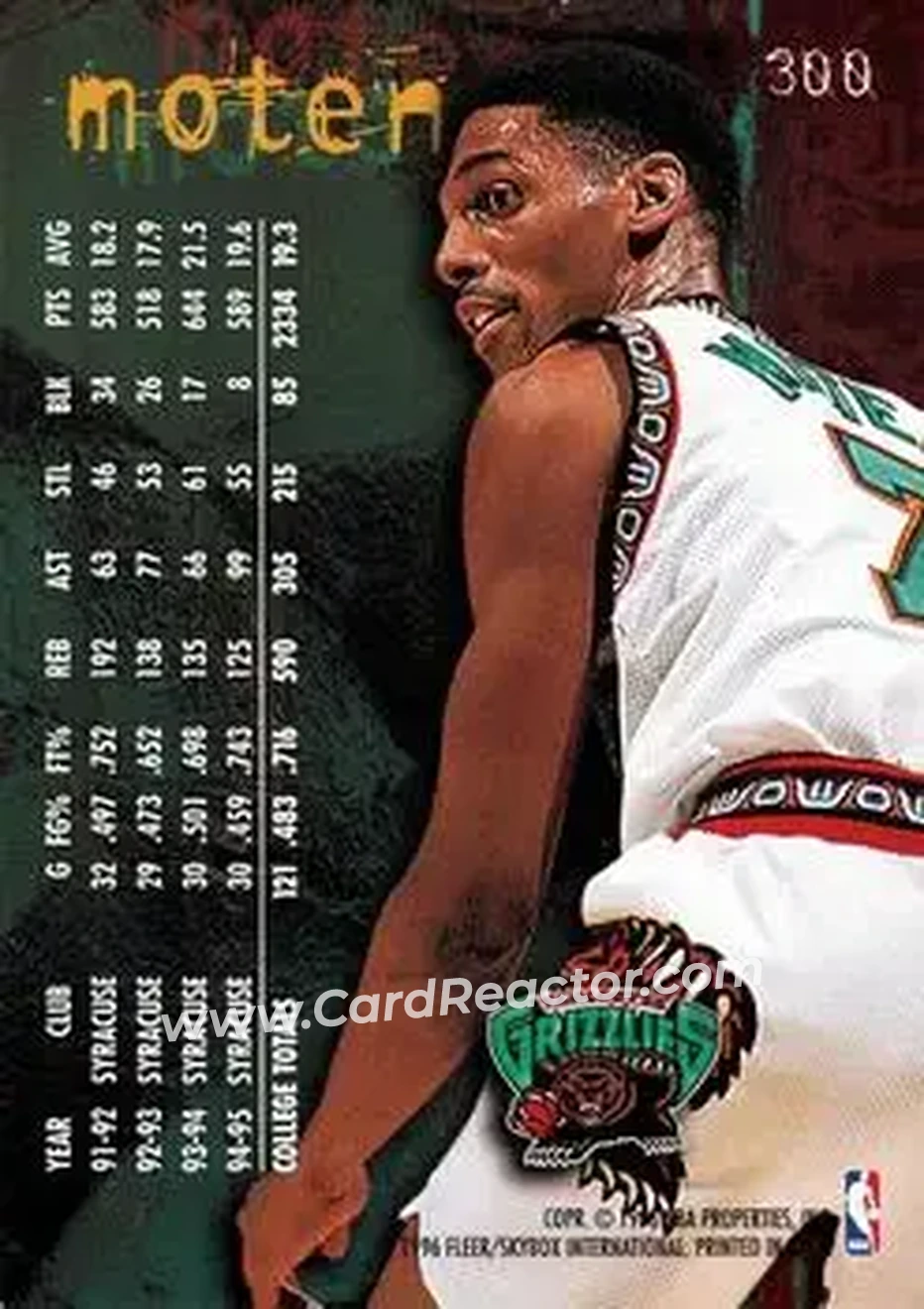1995-96 Fleer #300 - Lawrence Moten - Vancouver Grizzlies - Back