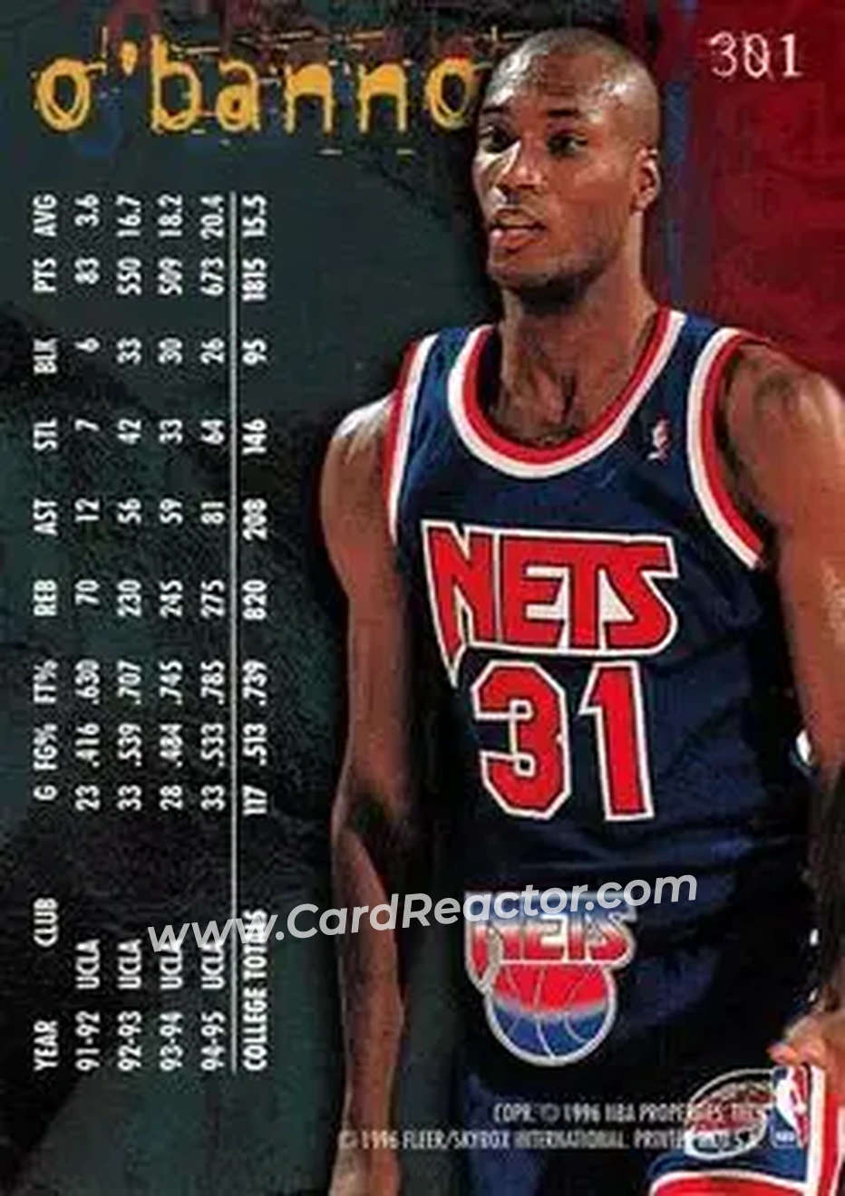 1995-96 Fleer #301 - Ed O'Bannon - New Jersey Nets - Back