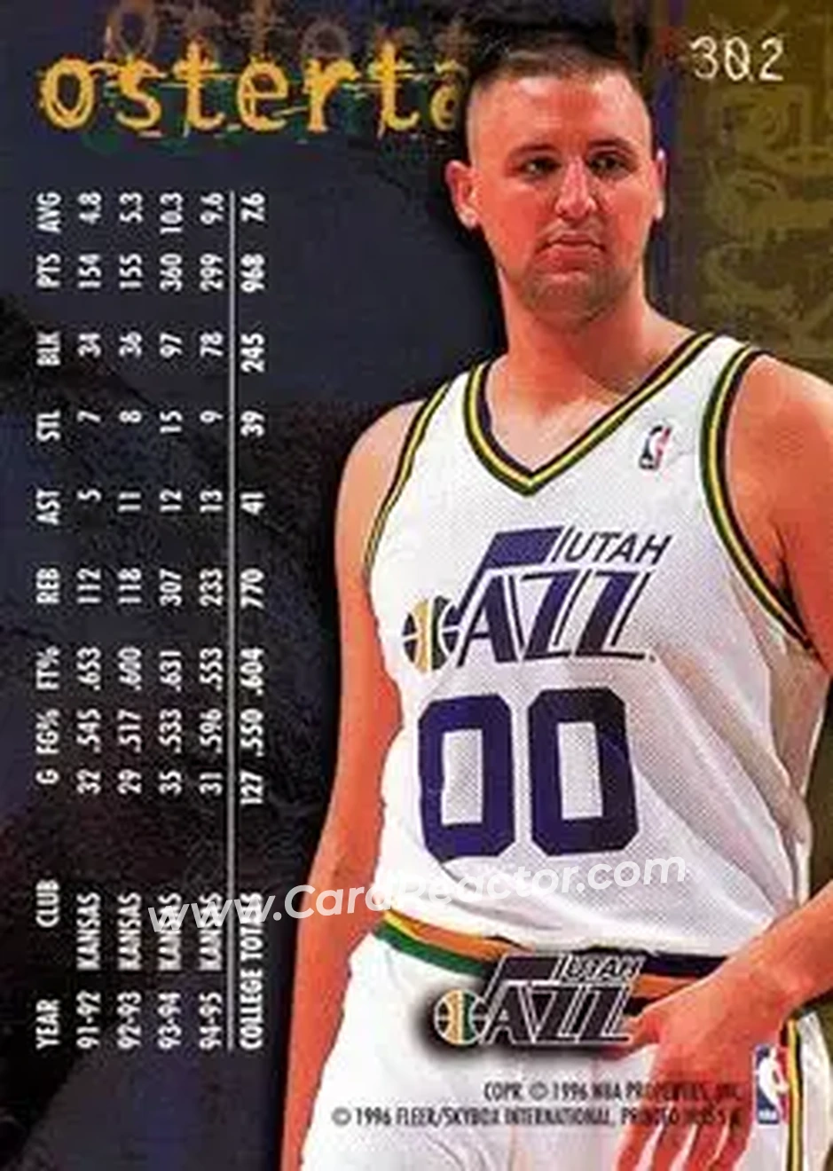 1995-96 Fleer #302 - Greg Ostertag - Utah Jazz - Back