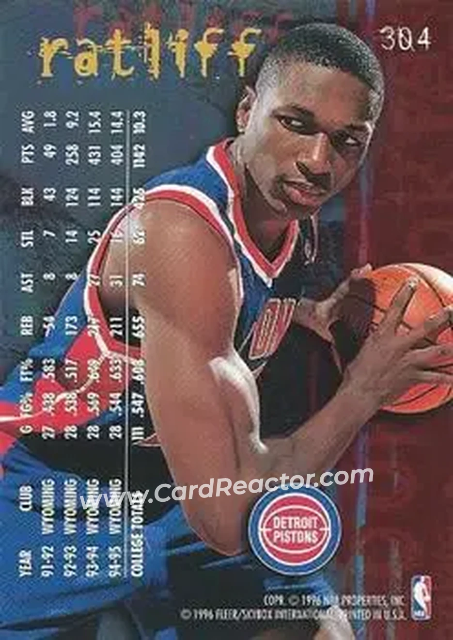 1995-96 Fleer #304 - Theo Ratliff - Detroit Pistons - Back