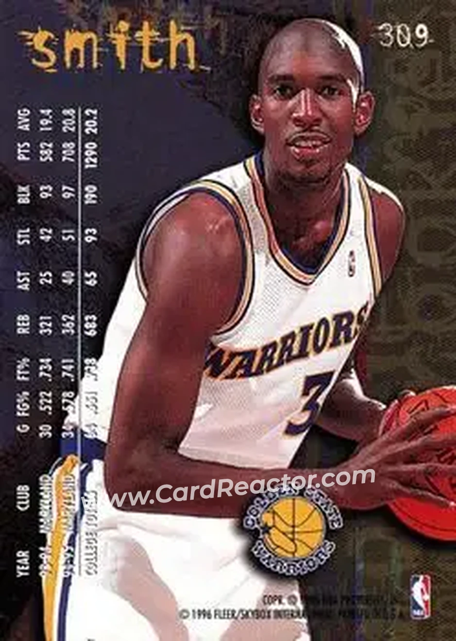 1995-96 Fleer #309 - Joe Smith - Golden State Warriors - Back