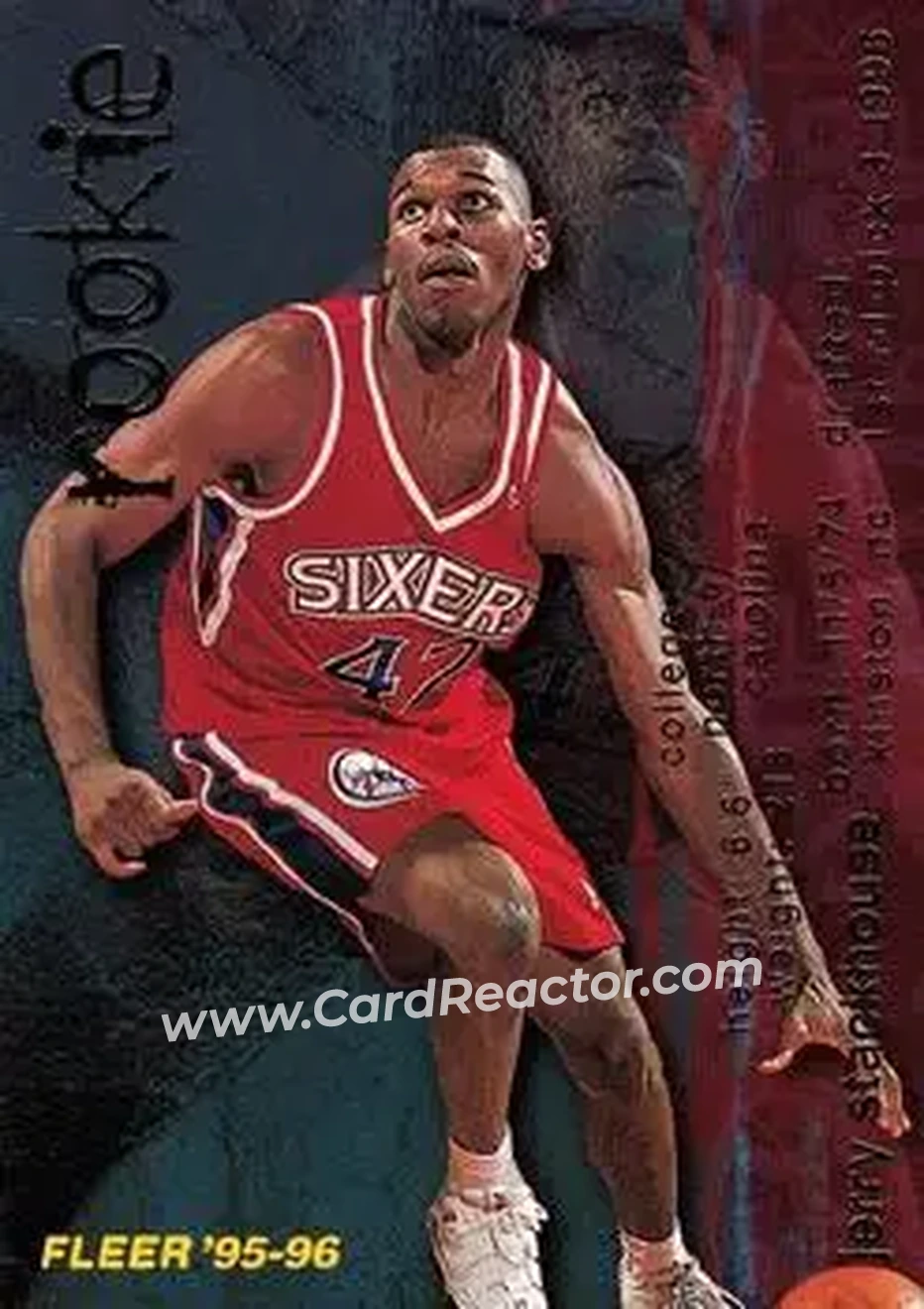 1995-96 Fleer #310 - Jerry Stackhouse - Philadelphia 76ers - Front 1995-96 Fleer #310 - Jerry Stackhouse - Philadelphia 76ers - Front