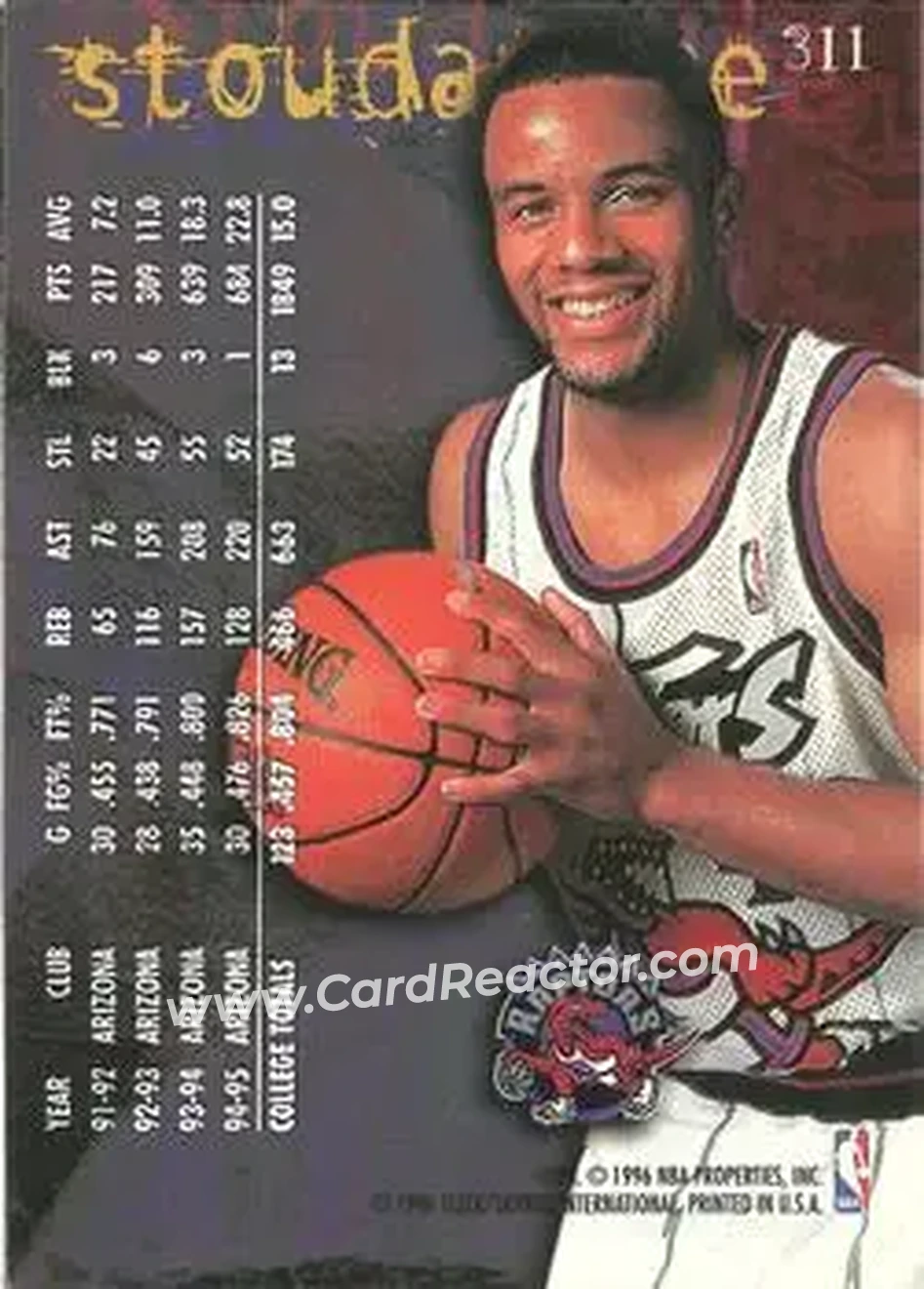 1995-96 Fleer #311 - Damon Stoudamire - Toronto Raptors - Back