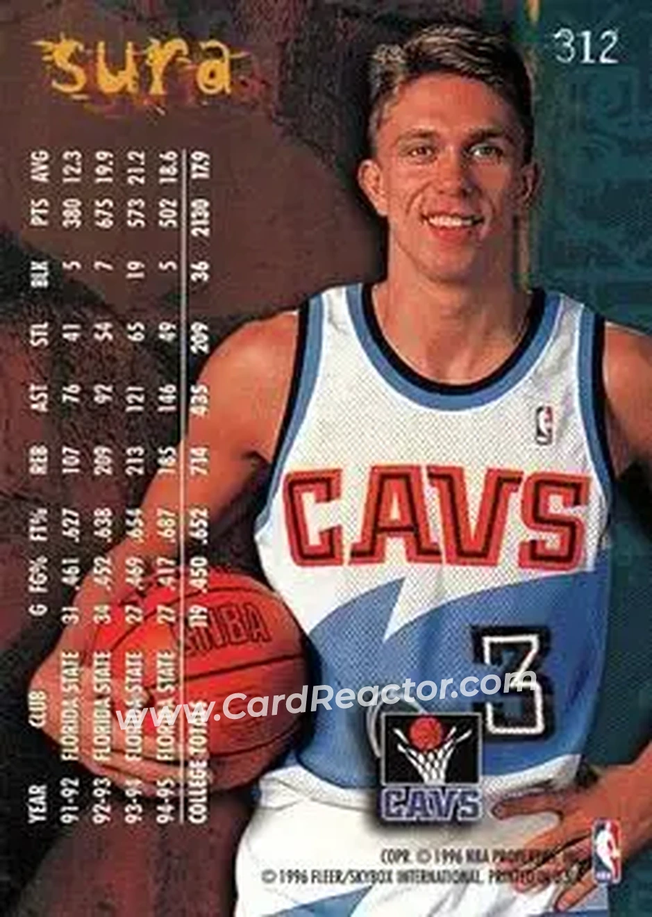 1995-96 Fleer #312 - Bob Sura - Cleveland Cavaliers - Back