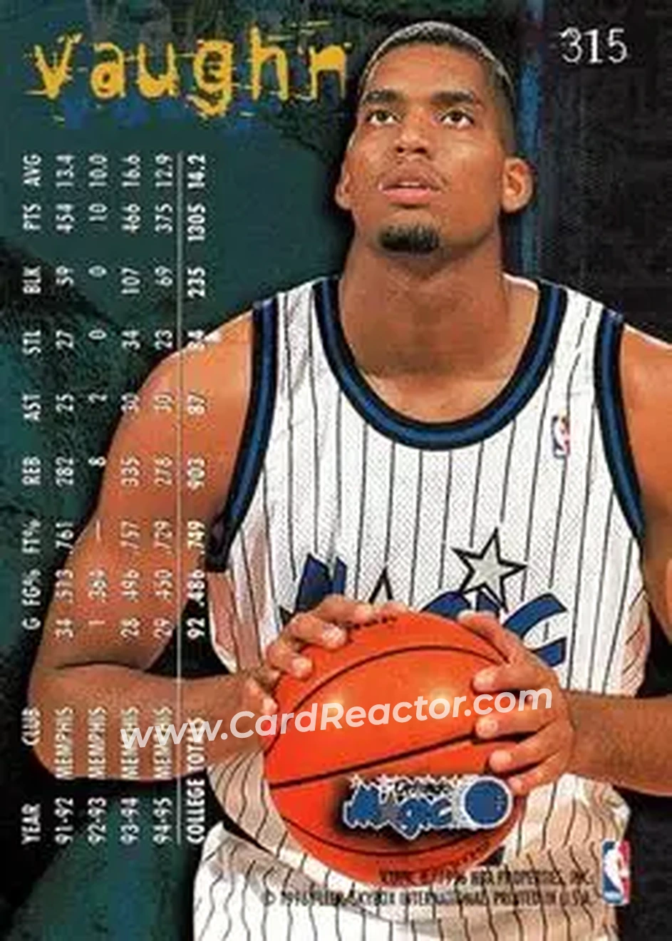 1995-96 Fleer #315 - David Vaughn - Orlando Magic - Back