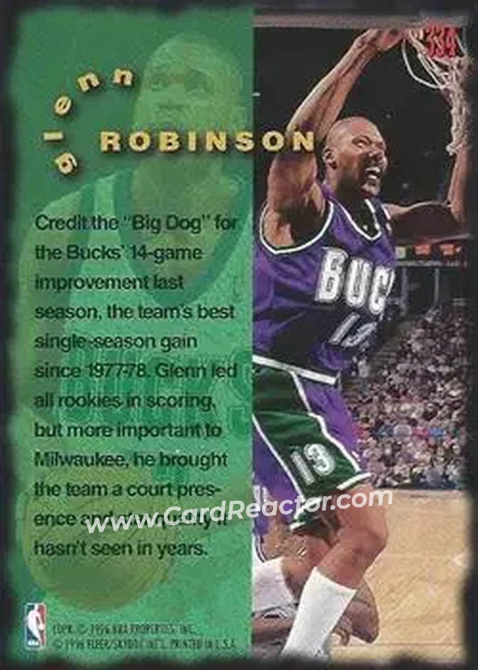 1995-96 Fleer #334 - Glenn Robinson - Milwaukee Bucks - Back