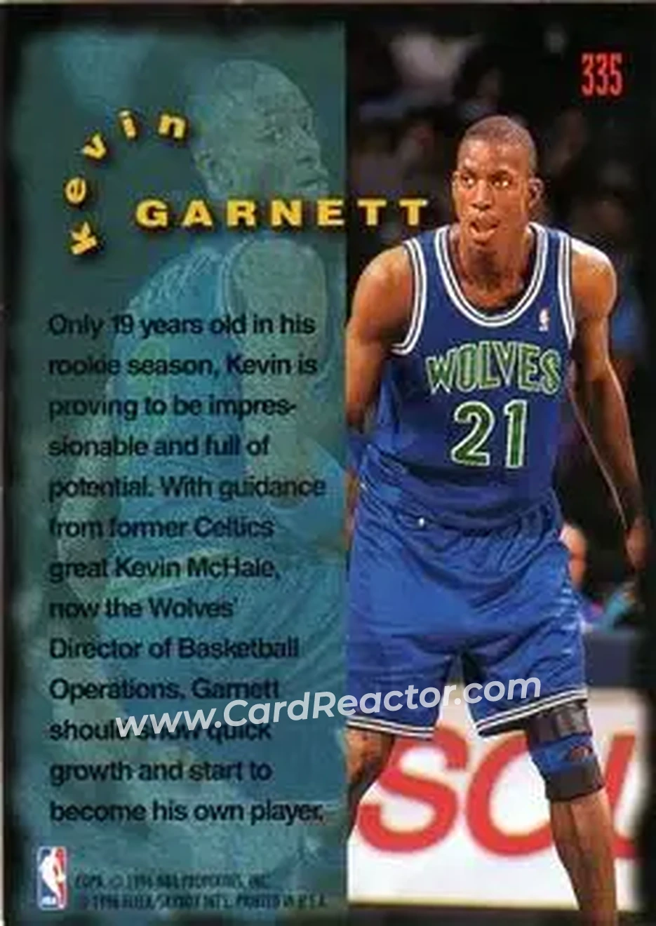 1995-96 Fleer #335 - Kevin Garnett - Minnesota Timberwolves - Back