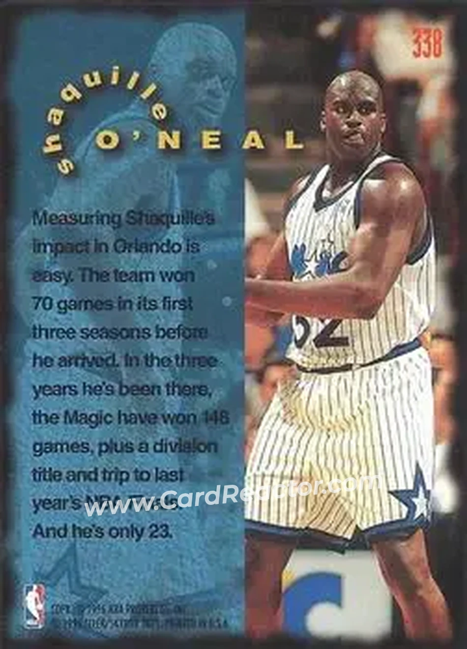 1995-96 Fleer #338 - Shaquille O'Neal - Orlando Magic - Back 1995-96 Fleer #338 - Shaquille O'Neal - Orlando Magic - Back