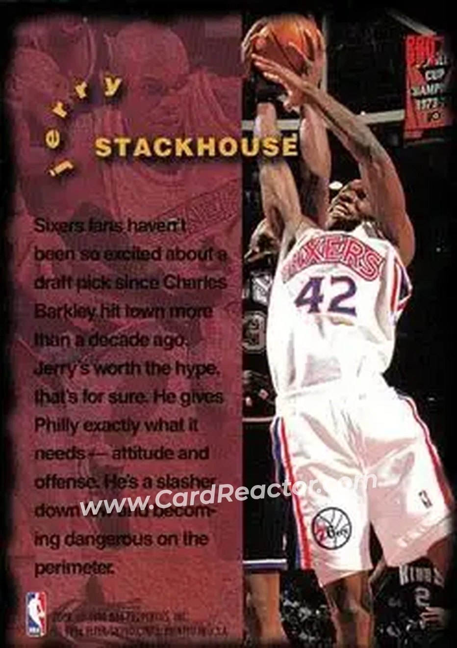 1995-96 Fleer #339 - Jerry Stackhouse - Philadelphia 76ers - Back