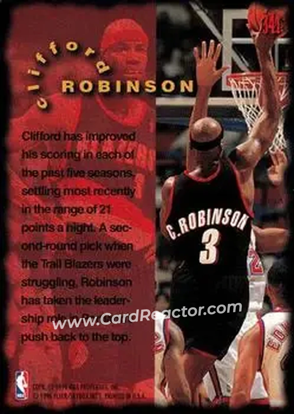 1995-96 Fleer #341 - Clifford Robinson - Portland Trail Blazers - Back