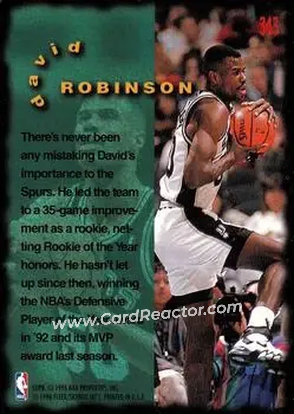 1995-96 Fleer #343 - David Robinson - San Antonio Spurs - Back 1995-96 Fleer #343 - David Robinson - San Antonio Spurs - Back