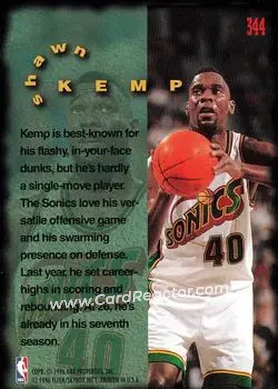 1995-96 Fleer #344 - Shawn Kemp - Seattle SuperSonics - Back