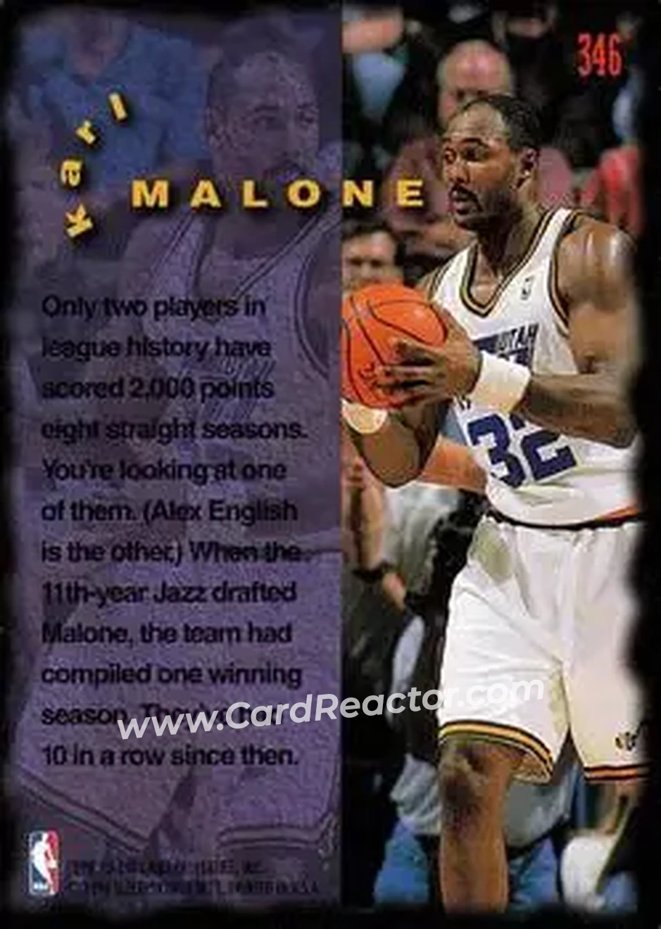 1995-96 Fleer #346 - Karl Malone - Utah Jazz - Back 1995-96 Fleer #346 - Karl Malone - Utah Jazz - Back