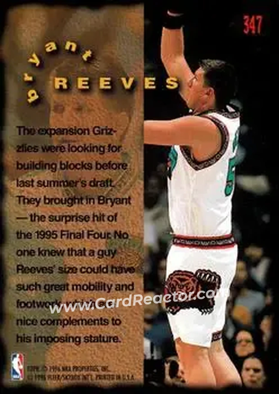 1995-96 Fleer #347 - Bryant Reeves - Vancouver Grizzlies - Back 1995-96 Fleer #347 - Bryant Reeves - Vancouver Grizzlies - Back