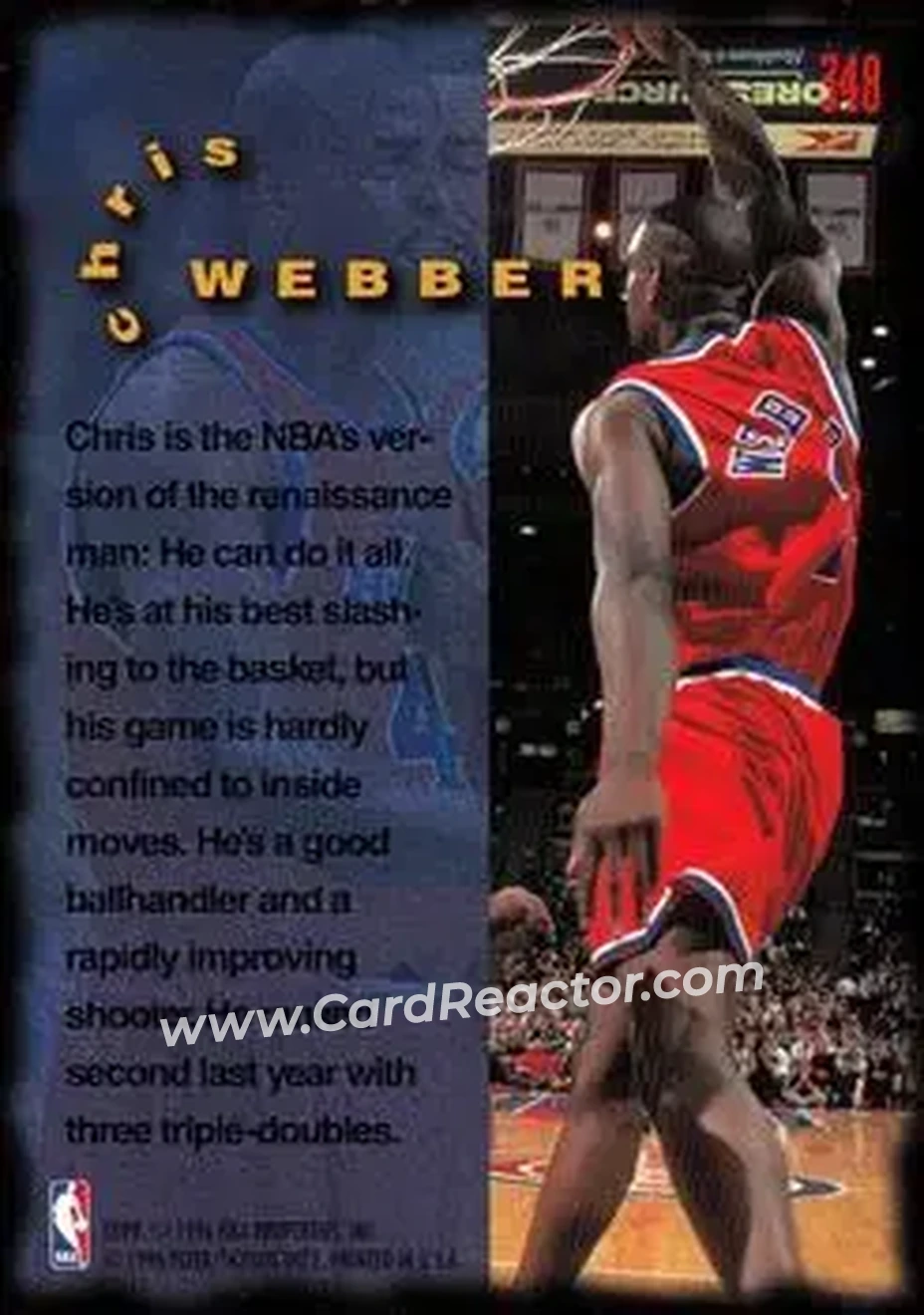 1995-96 Fleer #348 - Chris Webber - Washington Bullets - Back