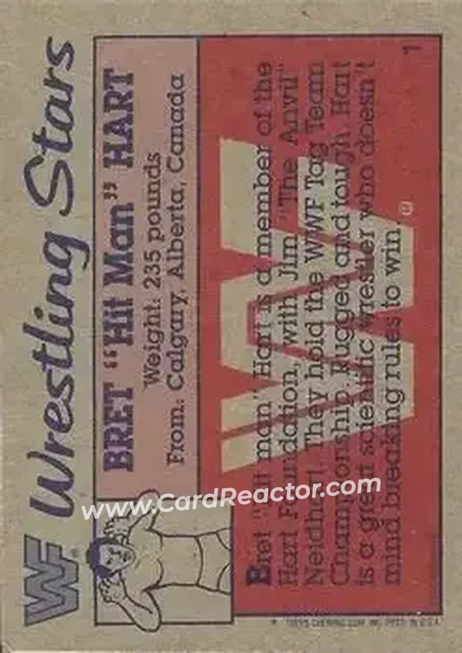 1987 Topps WWF #1 - Bret "Hit Man" Hart - Back