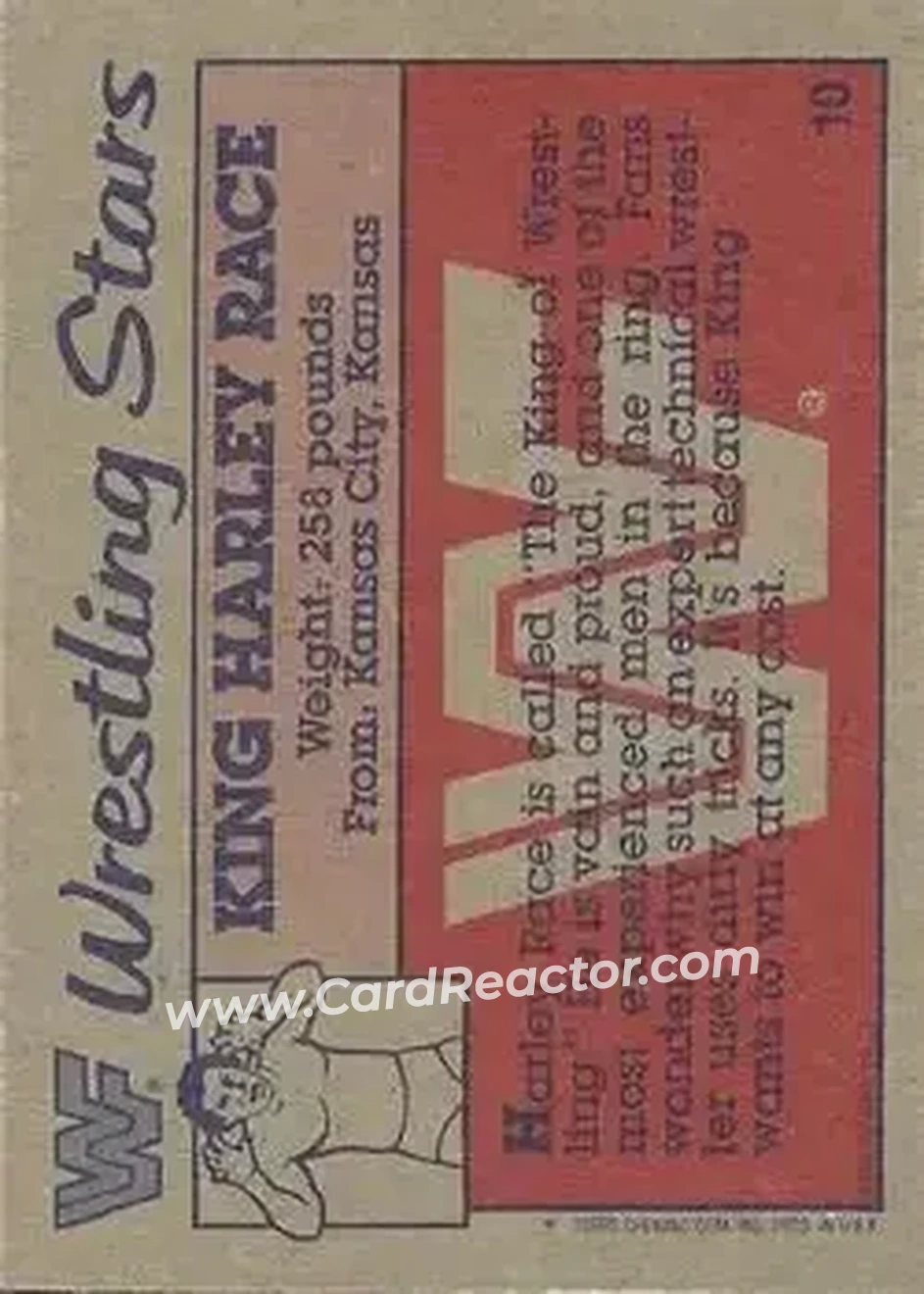 1987 Topps WWF #10 - King Harley Race - Back