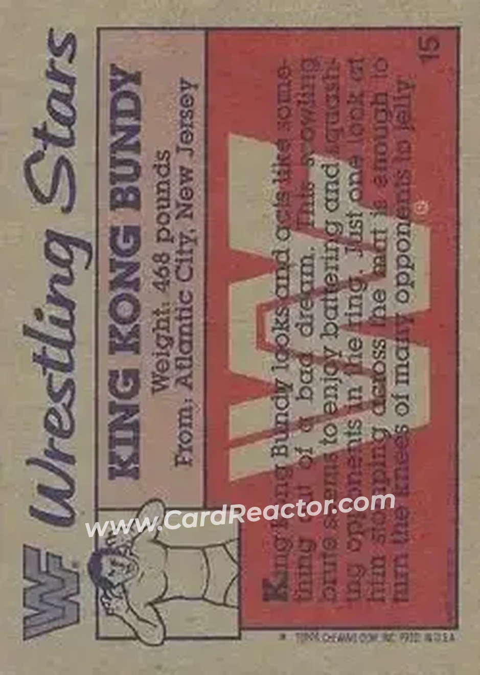 1987 Topps WWF #15 - King Kong Bundy - Back