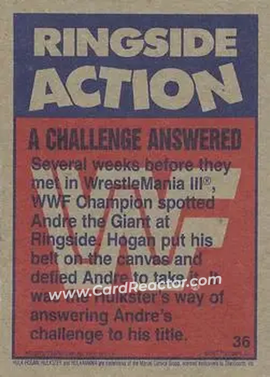 1987 Topps WWF #36 - Card #36 - Back