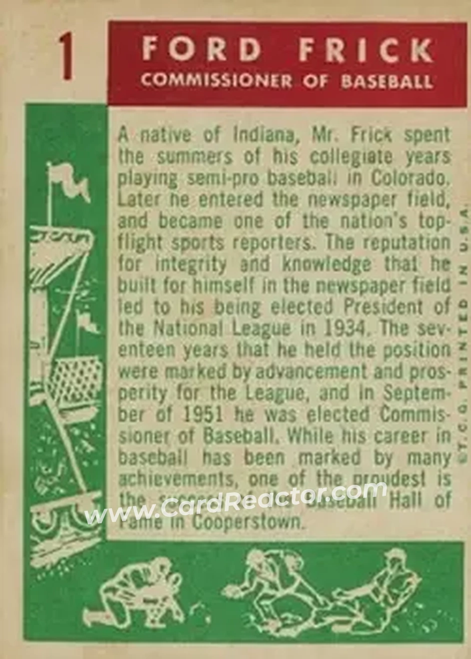 1959 Topps #1 - Ford Frick - Back