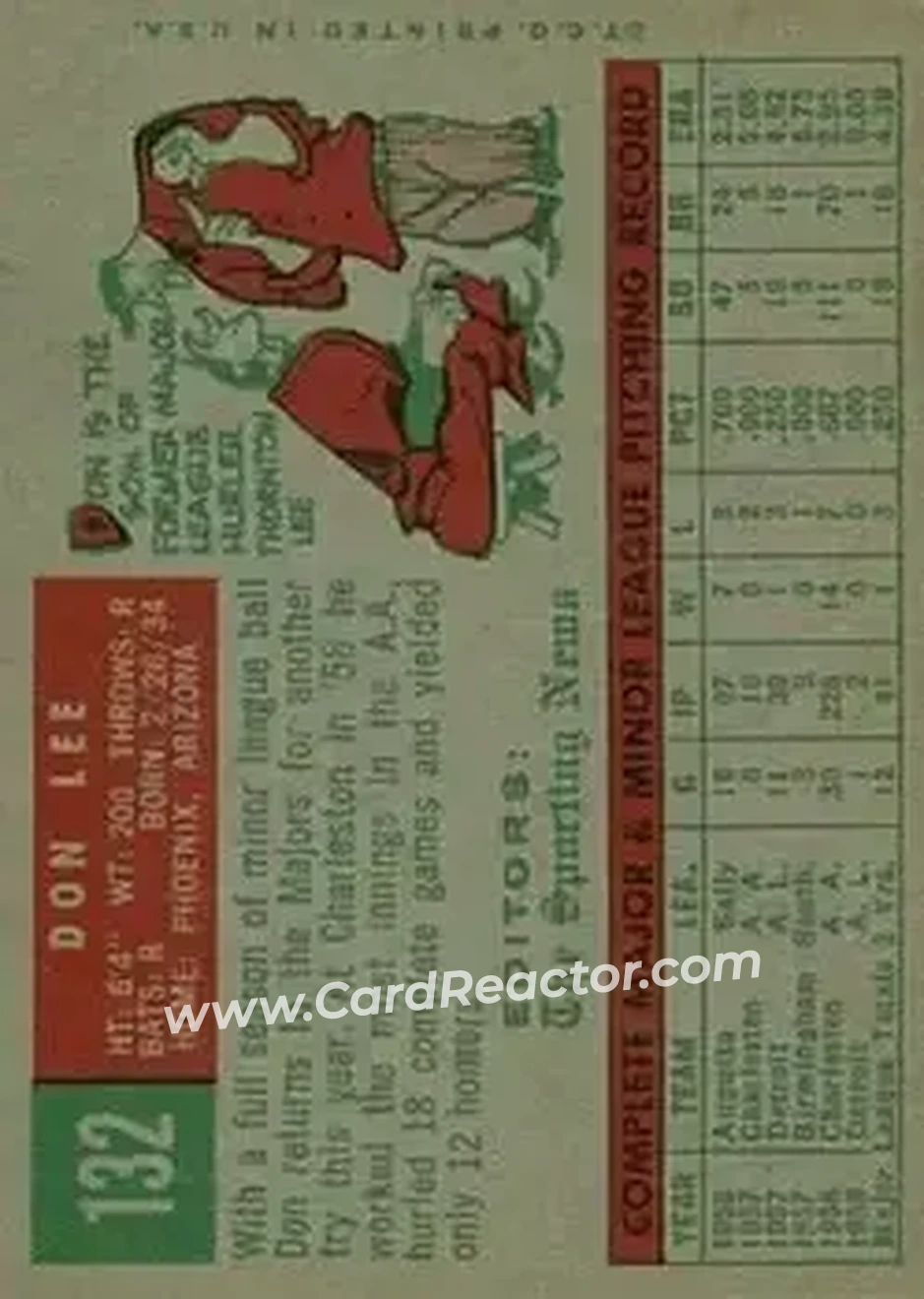 1959 Topps #132 - Don Lee - Detroit Tigers - Back 1959 Topps #132 - Don Lee - Detroit Tigers - Back