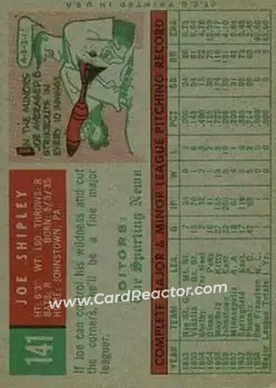 1959 Topps #141 - Joe Shipley - San Francisco Giants - Back 1959 Topps #141 - Joe Shipley - San Francisco Giants - Back