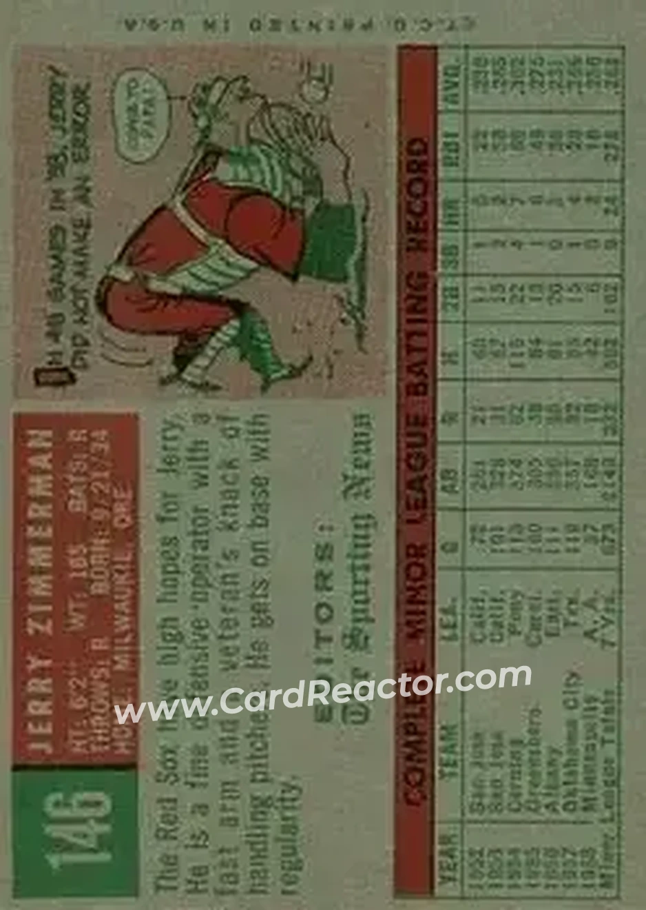 1959 Topps #146 - Jerry Zimmerman - Boston Red Sox - Back