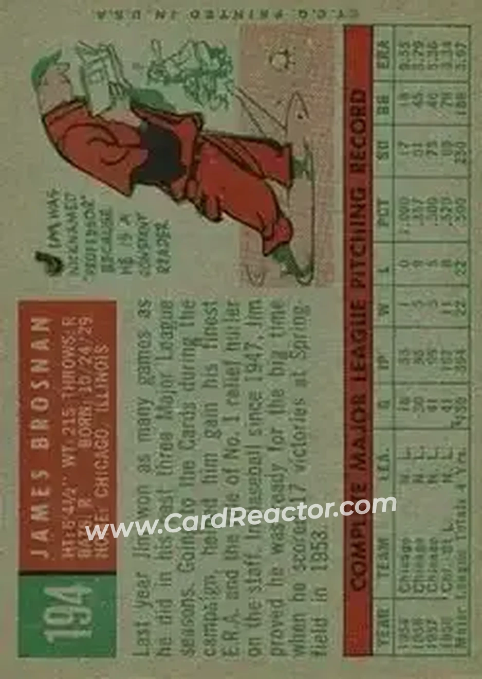 1959 Topps #194 - Jim Brosnan - St. Louis Cardinals - Back