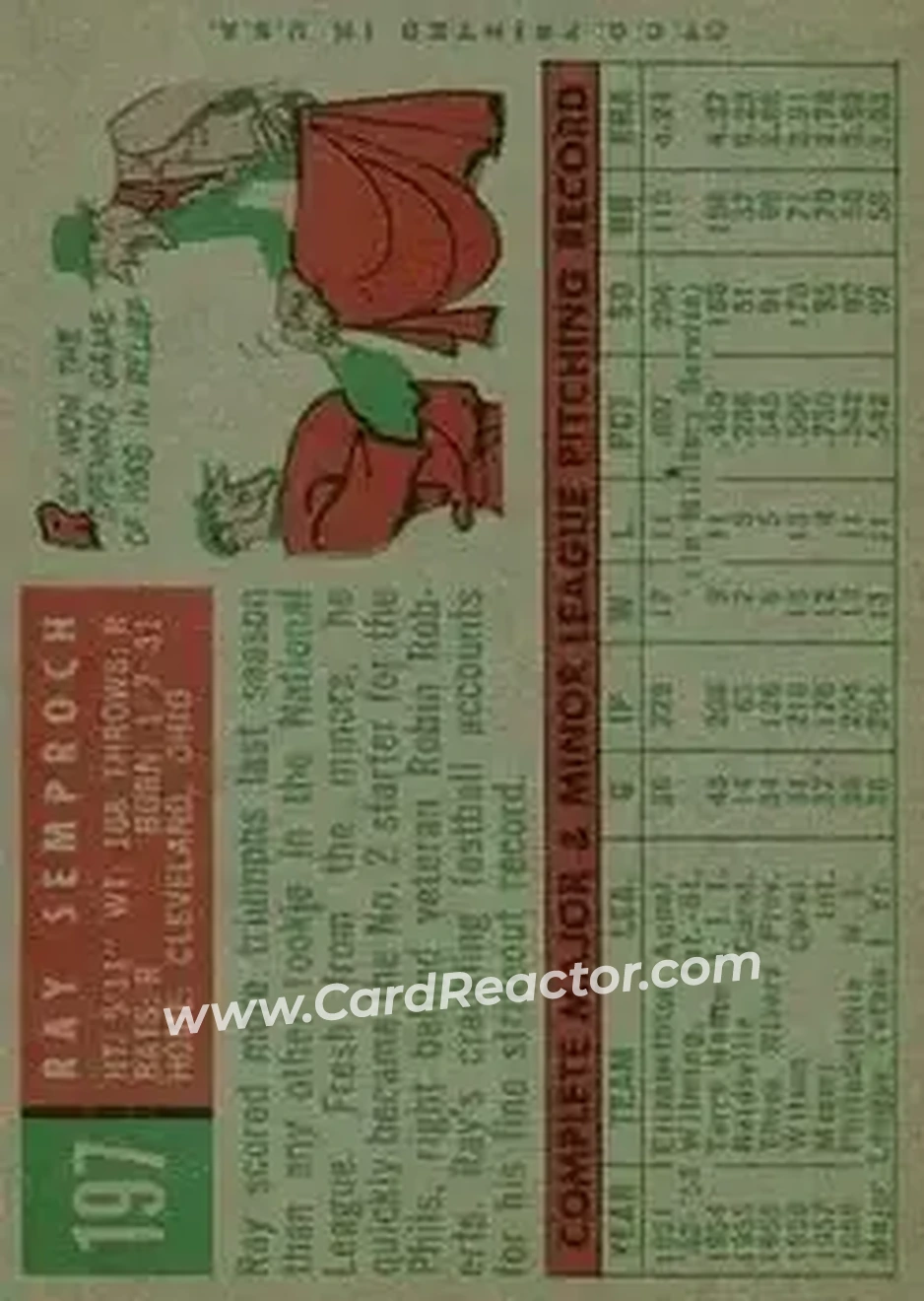 1959 Topps #197 - Roman Semproch - Philadelphia Phillies - Back