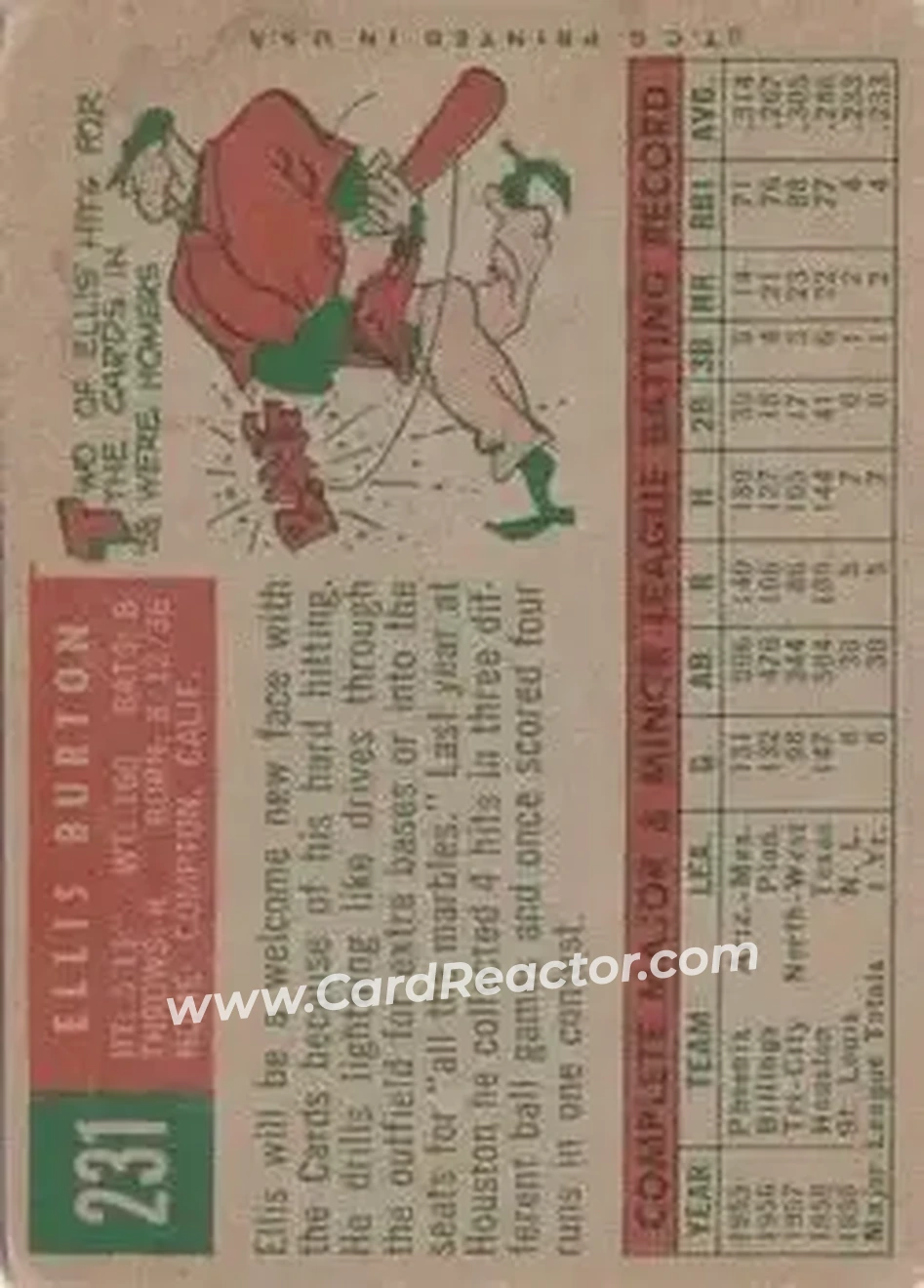1959 Topps #231b - Ellis Burton - St. Louis Cardinals - Back