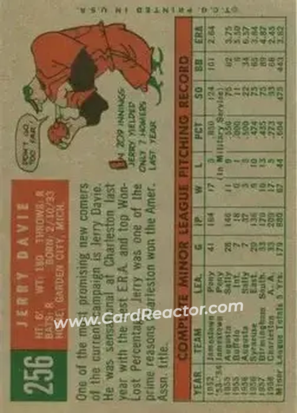 1959 Topps #256b - Jerry Davie - Detroit Tigers - Back
