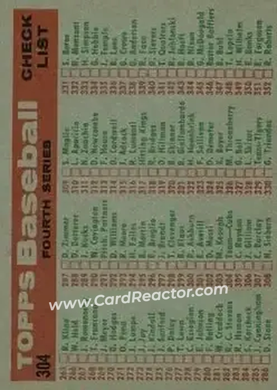 1959 Topps #304 - Card #304 - Chicago Cubs - Back