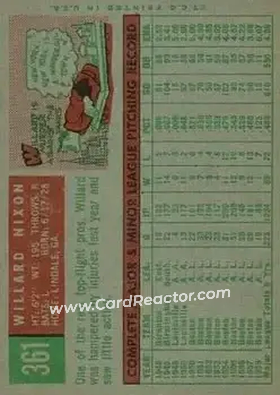 1959 Topps #361 - Willard Nixon - Boston Red Sox - Back 1959 Topps #361 - Willard Nixon - Boston Red Sox - Back