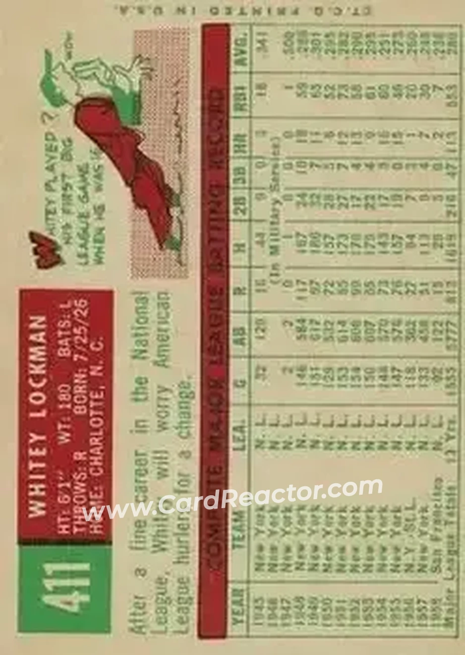 1959 Topps #411 - Carroll Lockman - Baltimore Orioles - Back