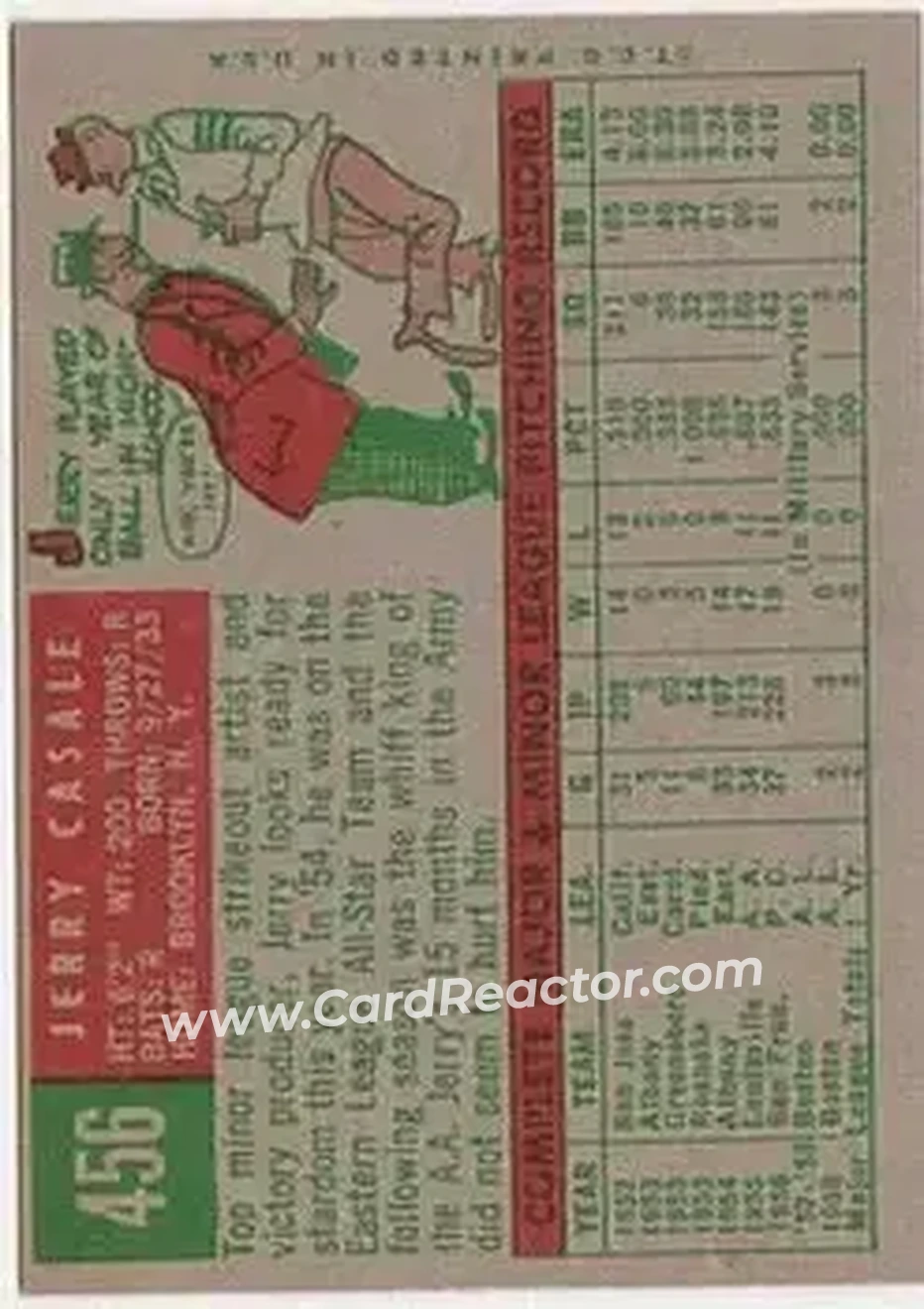 1959 Topps #456 - Jerry Casale - Boston Red Sox - Back