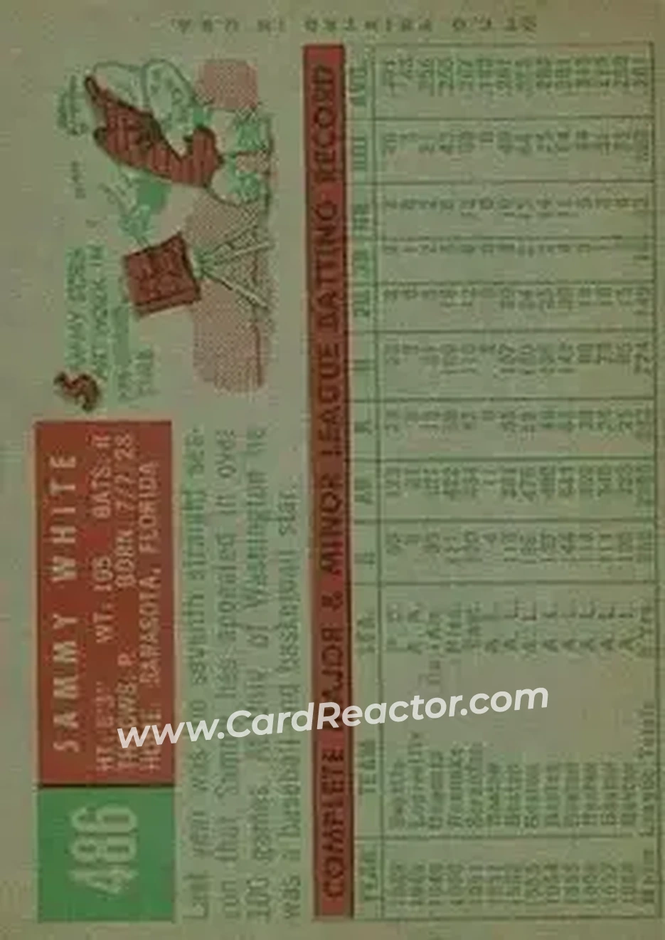 1959 Topps #486 - Sammy White - Boston Red Sox - Back